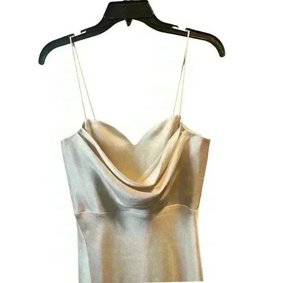 NWT Alice + Olivia Kiyoko Satin Asymmetrical Midi Dress in Champagne Size 4 - Picture 7 of 11